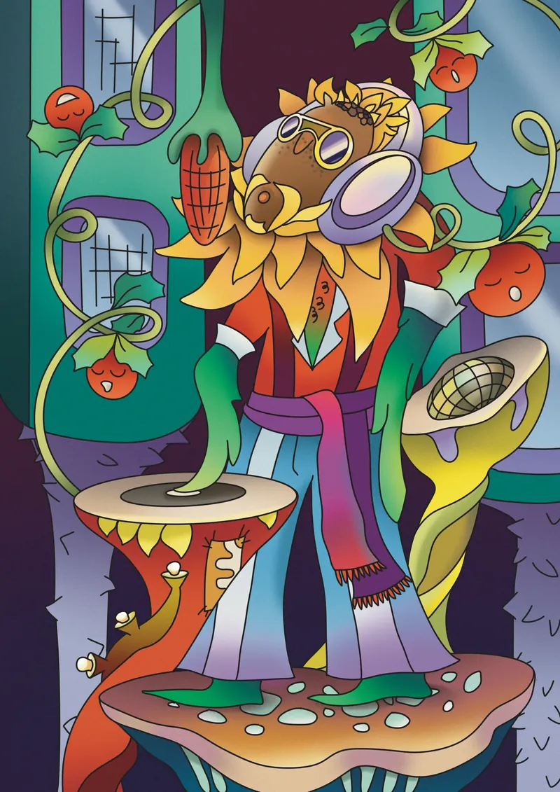 Sunflower illustrated as a person