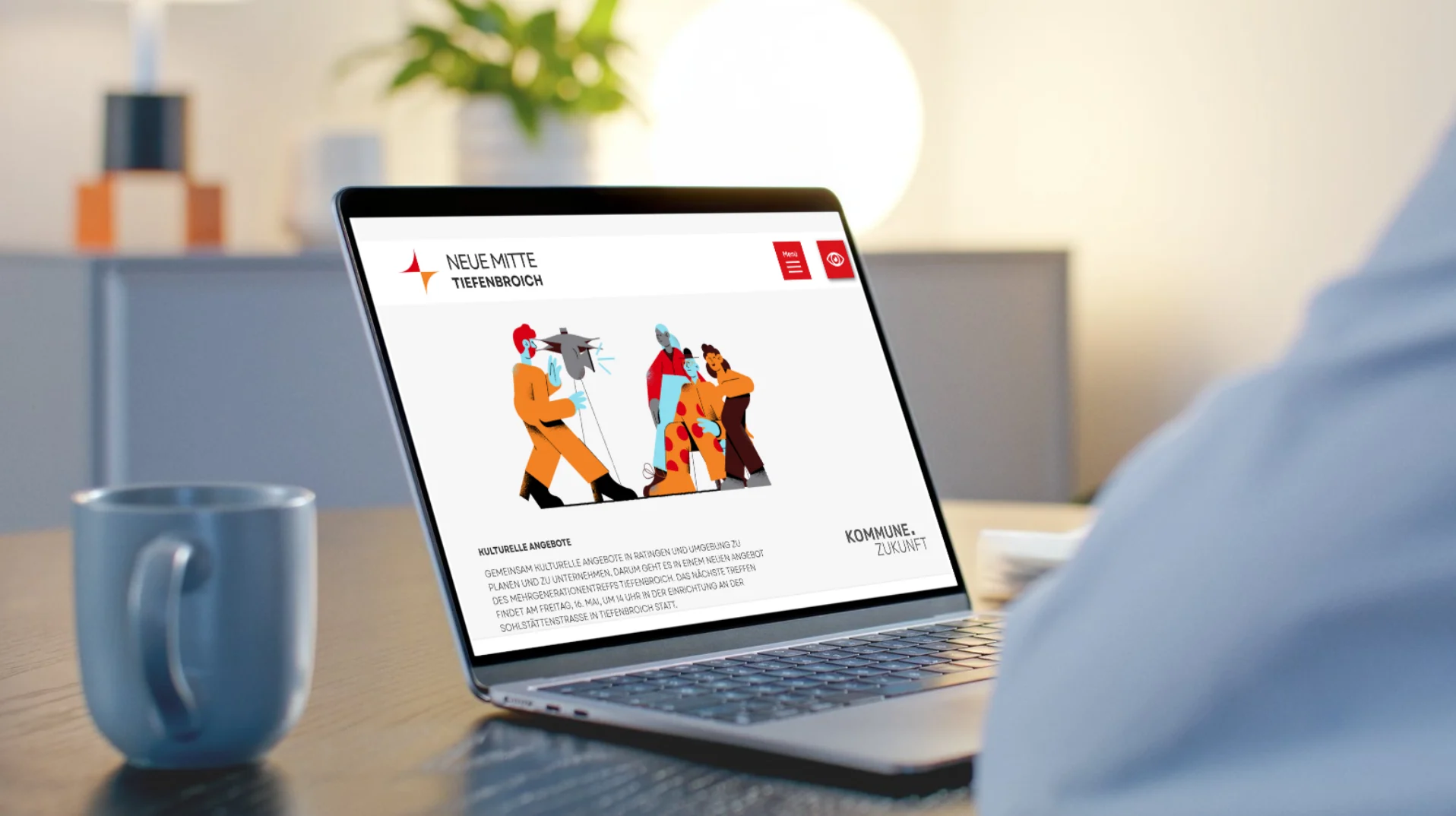 Neue Mitte Tiefenbroich website on a laptop