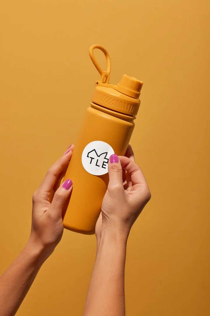TLE sticker on a water bottle